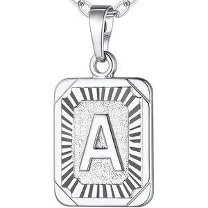 Fashion silver square letter A pendant necklace with textured metallic finish on white background