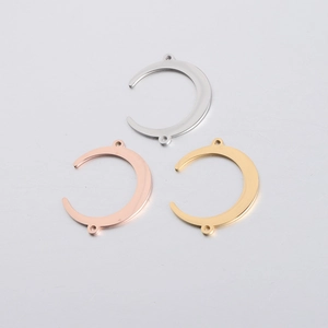 Moon Crescent Connector Pendant 304 Stainless Steel Mirror Polished For DIY Jewelry Making Smooth Double Hole Horn Shape