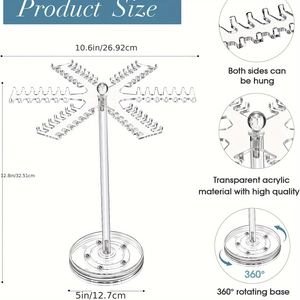 Acrylic 360 rotating necklace organizer and display stand with 84 hooks