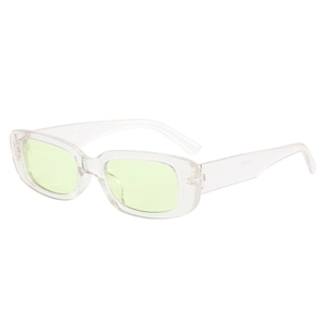 Retro rectangle sunglasses with transparent frame and light green lenses for a trendy look