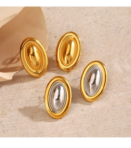 Detailed view of 18K gold-plated oval stud earrings in gold and silver mix finishes