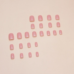 Glossy light pink press-on nails set with 24 pieces of short square oval fake nails