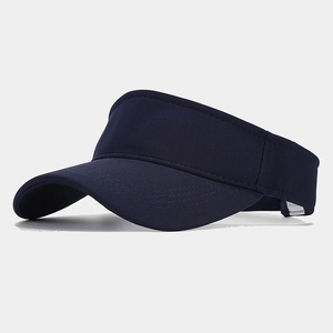 Detail view of a navy blue visor cap with wide brim for outdoor sports sun protection