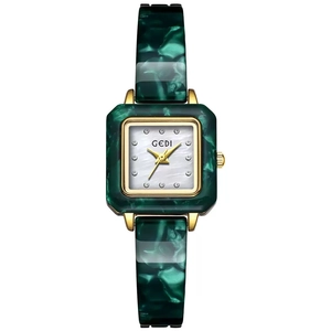 Damen Quarz Uhr Elegantes Quadratisches Gehäuse Marmor Harz Legierung Armband Reife Zifferblatt Markierungen Retro Mode