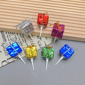 Mini Christmas gift box cake toppers in colorful shiny metallic finishes for party decor