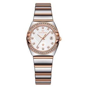 Elegant ladies' luminous quartz watch with rose gold stainless steel band and crystal bezel