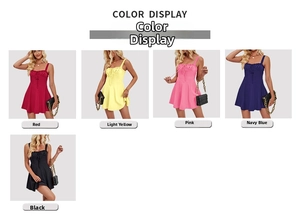 Color options of summer mini dress with spaghetti straps and ruched bust details