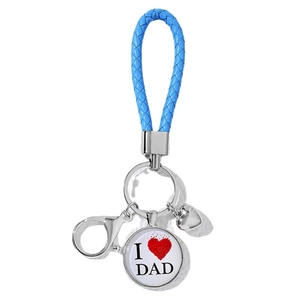Blue braided leather keychain with metal ring and I Love Dad pendant for Father's Day