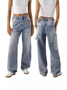 Jean Large Femme Taille Haute Pantalon En Denims Coupe Ample Rétro Streetwear Poches Cargo Pantalons Décontractés