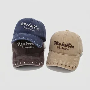 Berretto da baseball in cotone lavato per bambini con ricamo di lettere stile hip-hop