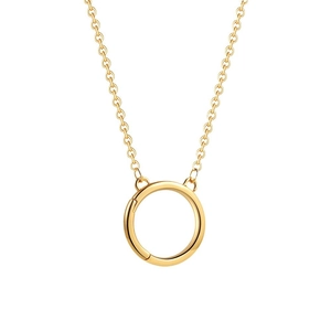 18K gold chain necklace featuring a minimalist round spring clasp pendant connector