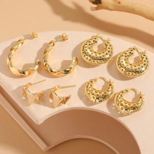 Geometric Hollow Earrings Copper 14K Gold Plated Heart Star C Shape Hoop Luxury Fashion Jewelry For Women Vintage