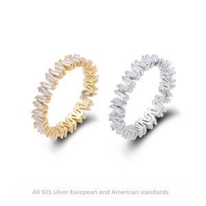 925 Sterling Silver V-Shaped Eternity Band Ring With Baguette Zirconia Gold Rhodium Plated Minimalist Finger Ring For Women Jewelry
