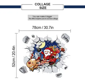 Detailed size chart for Christmas Santa breaking wall sticker measuring 78x52cm