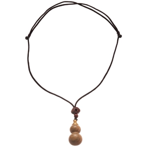 Ethnic style wooden gourd pendant necklace with adjustable brown cord for women