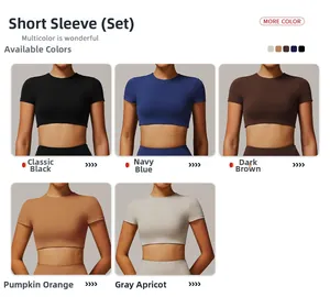 Détails de l'ensemble de yoga taille haute disponible en cinq coloris sportifs
