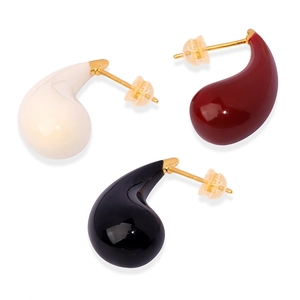 Elegant teardrop enamel earrings in cream, burgundy, and black with polished gold finish