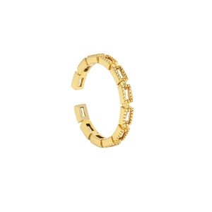 18K gold plated chain ring with pavé cubic zirconia, adjustable open design for women