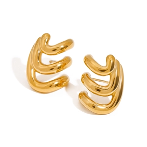 18K Gold Plated Stainless Steel Stud Earrings Irregular Multi Layer Wave Design Hypoallergenic Waterproof Jewelry For Women