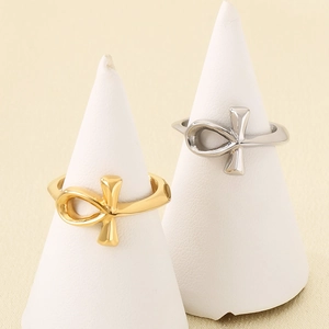 Anelli minimalisti a croce Ankh in acciaio inossidabile color oro e argento per unisex