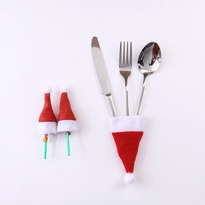Mini Christmas Hat Cutlery Holder Wine Bottle Cover Red White Fleece Festive Cap Lollipop Decor Holiday Dining Accessory