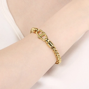 Bracelet chaîne à maillons dorés avec fermoir signature en forme de D pour hommes et femmes