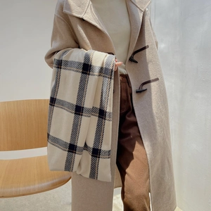 Women Plaid Scarf Soft Polyester Yarn Dyed Cashmere Feel Large Grid Tassel Shawl Winter Warm Fashion Neck Wrap Scarf
