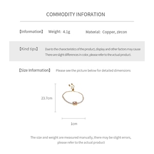 Detailed size specifications for the sparkling zircon bracelet with adjustable copper chain