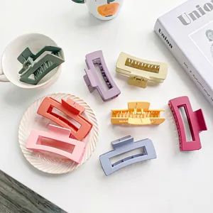 Large Hair Claw Clips Matte Plastic Rectangle Hollow Morandi Colors Fashion Simple Hair Accessories For Women