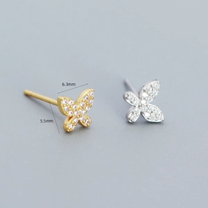 Minimalist s925 sterling silver butterfly earrings with sparkly colorful zircon stones