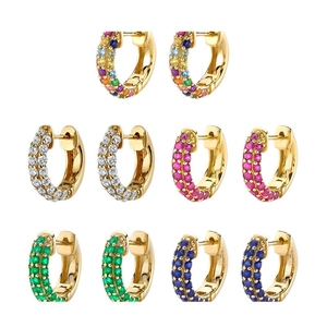 Luxury gold hoop earrings with multi-color pave zircon stones in five vibrant styles