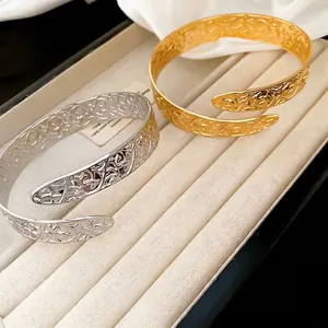 Hollow vine carved open cuff bracelets in gold and silver finish for women
