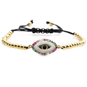 Bracelet œil maléfique réglable avec perles dorées et cristaux rectangulaires colorés