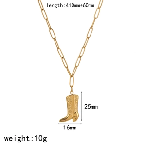 18k gold plated stainless steel paperclip chain necklace with cowboy boot pendant