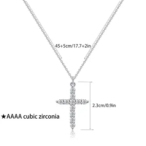 Silver stainless steel cross pendant necklace with AAAA cubic zirconia and link chain