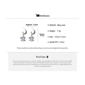 Detailed size specifications for resin star pendant earrings with silver needle pins