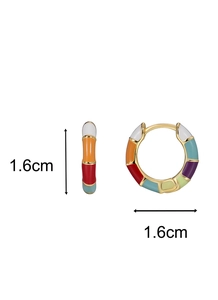 Detailed view of 1.6cm colorful enamel bamboo hoop earrings with multi-color sections