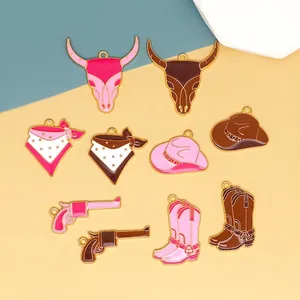 Western Cowboy Charms Alloy Enamel Pendants Cow Skull Hat Boot Bandana Pistol For DIY Jewelry Making Accessories