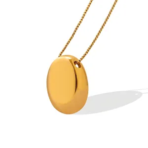 Minimalist Titanium Steel Oval Pendant Necklace For Women Gold Silver Plated Ins Style Geometric Clavicle Chain Jewelry Gift