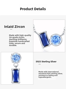 Macro shot of S925 sterling silver jewelry set featuring 5A cubic zirconia and sapphire