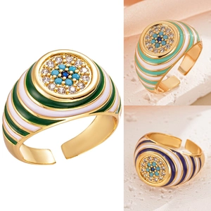 Adjustable 18K gold plated evil eye enamel heart ring set with sparkling zirconia stones