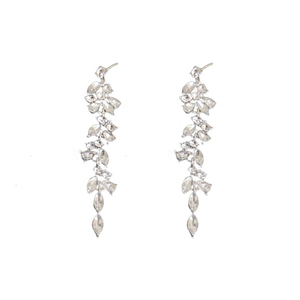 Elegant silver tassel earrings with vine-style crystals and shimmering droplets for women
