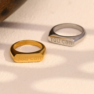 Bagues minimalistes en acier inoxydable doré 18K et argent avec gravure 'You can'