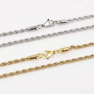 Detail of gold and silver twisted rope chains with lobster clasps in stainless steel