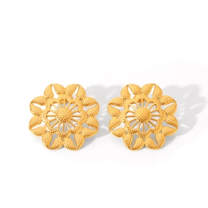 Boucles d'oreilles fleurs vintage dorées en acier inoxydable ajouré pour femmes