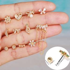 Pendientes De Cartílago De Circón Estilo Mariposa Corazón Flor Con Poste De Acero Inoxidable Y Cierre De Rosca