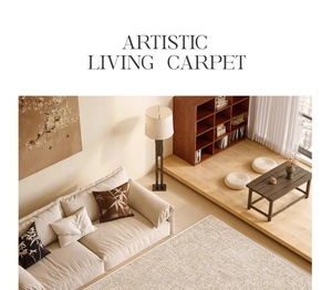 Close-up of minimalist oatmeal woven carpet with high-quality texture for modern living rooms