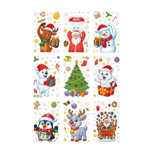 9-piece set of Christmas static window stickers featuring Santa, elk, and snowman motifs