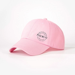 Pink Psalm 91 vintage baseball cap with religious scripture print and adjustable strap