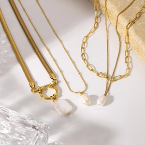 Collier En Acier Inoxydable Avec Pendentif En Künstliche Perle Naturelle Luxe Minimaliste Français Plaqué Or Bijoux Romantiques Pour Femmes